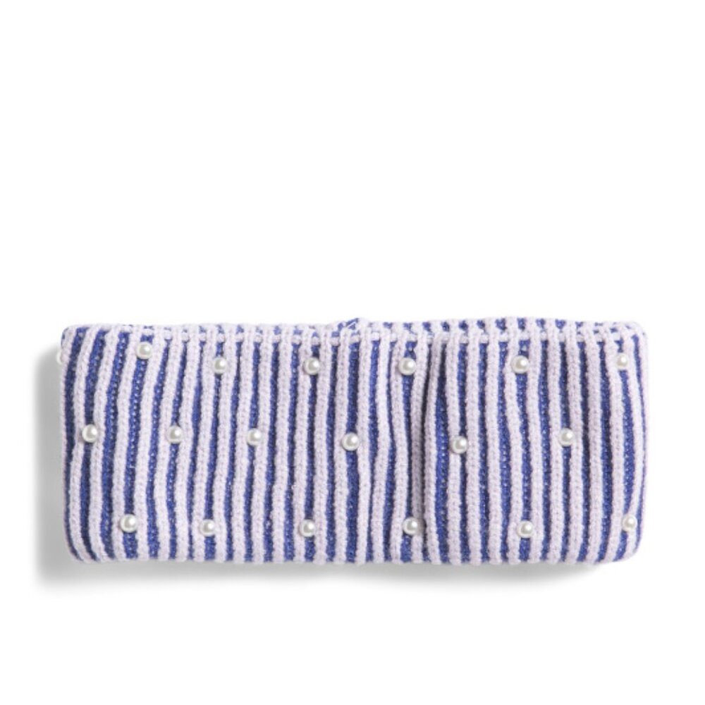 NEW LELE SADOUGHI Faux Pearl Embellished Stripe Ribbed Ear Warmer 266mn - Picture 3 of 5